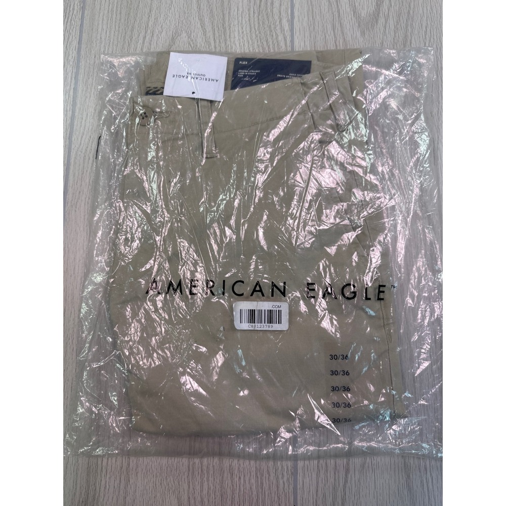 American Eagle Flex Original Straight Lived-In Khakis 30x36 Tan Chino Pants New - Picture 7 of 9